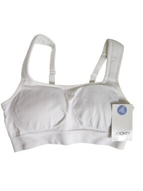 NWT Jockey Sport High Impact Bra White Sz M Adjustable Straps Slightly Padded